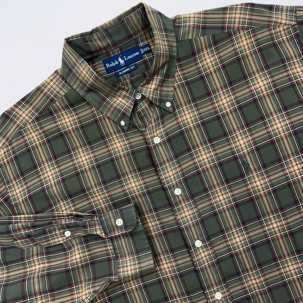 Ralph Lauren Shirt Men's 2XL Green Tartan Plaid Button Down Long Sleeve Classic